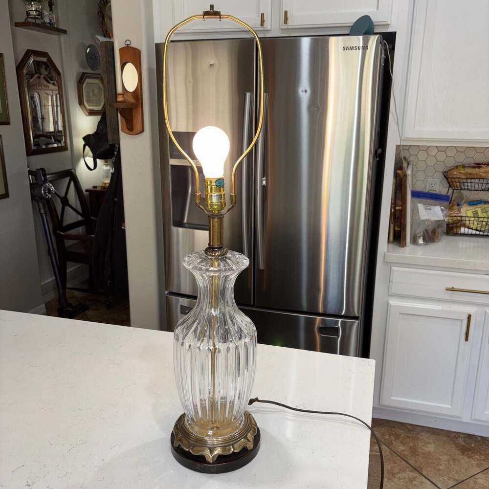Frederick Cooper Vintage Hollywood Regency Cut Crystal Brass Ginger Jar Table La